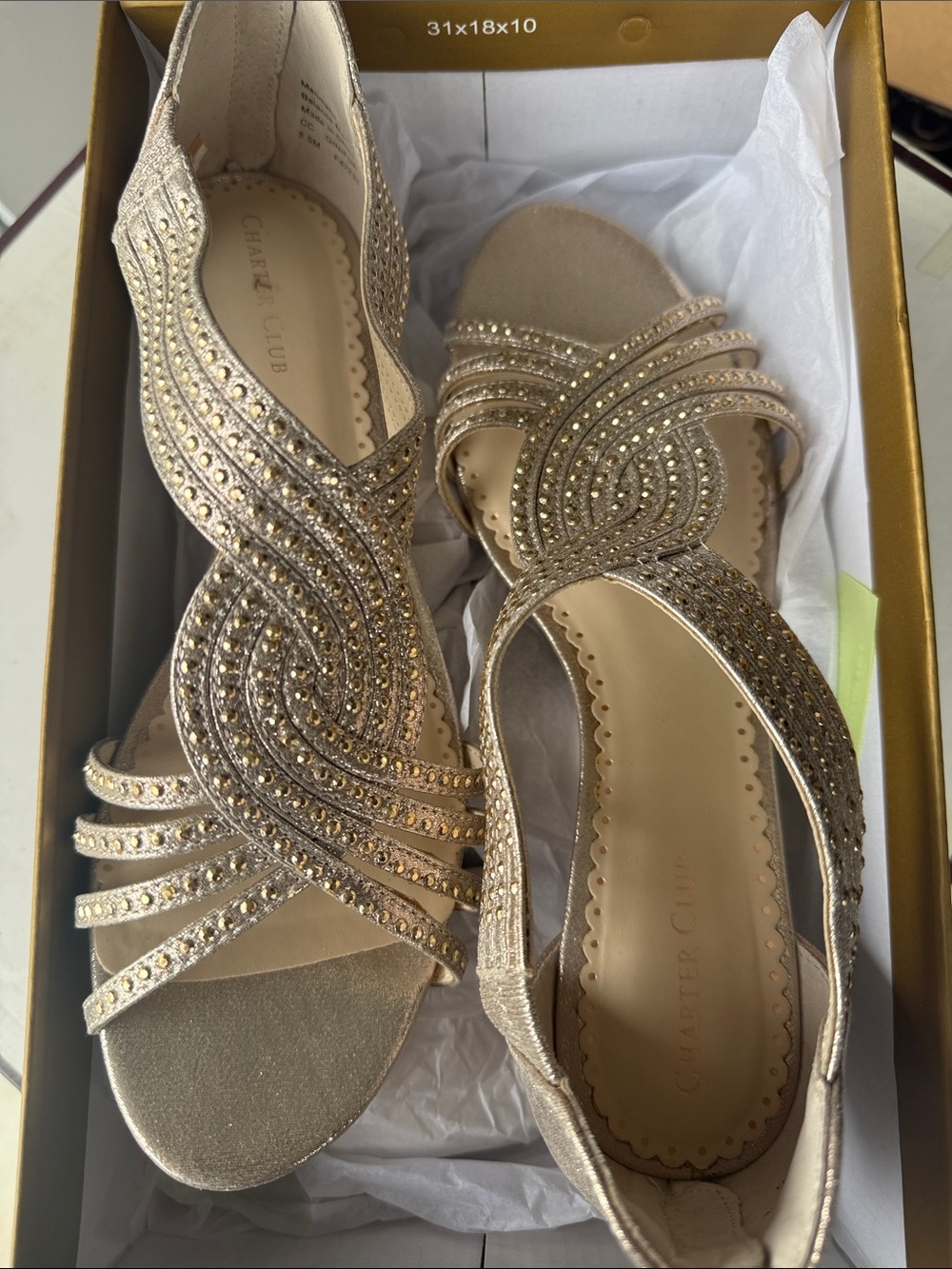 Charter Club Gold Crystal-Embellished Slingback Sandals